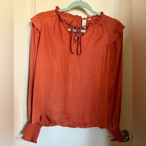 Women’s Joie Long Sleeve Ruffle Neck Orange Blouse Small NWT